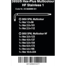 画像をギャラリービューアに読み込む, Wera 3950/9 ステンレス マルチカラーヘックスキーセット ホールディングファンクション(HF)付き 22699 Wera