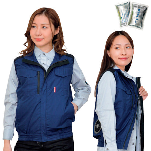 เสื้อผ้าซักได้ Okacho 2 ชิ้น มาพร้อมถุงน้ำแข็งทำความเย็น เสื้อปรับอากาศ + แบตเตอรี่ (ใช้ได้กับสายรัด) สีกรม x ดำ LL 20221NW-LL-0910 okacho