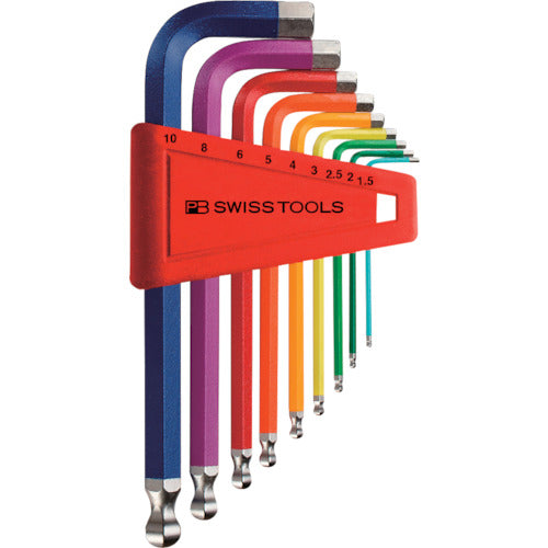 PB SWISS TOOLS ชุดประแจหกเหลี่ยมพร้อมลูกบอล (สายรุ้ง) (ลูกแพร์บรรจุ) 212H-10RB PB SWISS TOOLS