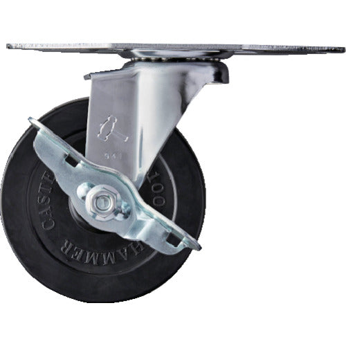 ハンマー　プレート式コーナーキャスター　旋回式ゴム車輪　１００ｍｍ　ストッパー付　  215E-R100  HAMMER CASTER
