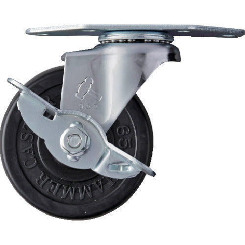 ハンマー　プレート式コーナーキャスター　旋回式ゴム車輪　６５ｍｍ　ストッパー付　  215E-R65  HAMMER CASTER