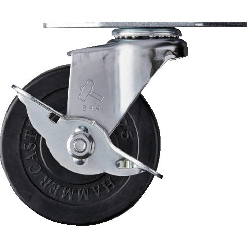 ハンマー　プレート式コーナーキャスター　旋回式ゴム車輪　７５ｍｍ　ストッパー付　  215E-R75  HAMMER CASTER