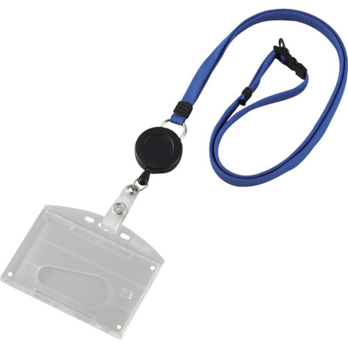 緑十字　吊り下げ名札（リール式ストラップ）　クリア／青　ハードケース　２枚収納式　吊名札３４６ＢＬ　  300042  GREEN CROSS