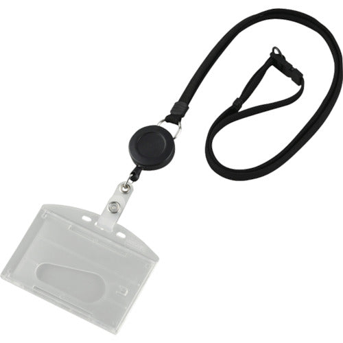 緑十字　吊り下げ名札（リール式ストラップ）　クリア／黒　ハードケース　２枚収納式　吊名札３４６ＢＫ　  300043  GREEN CROSS
