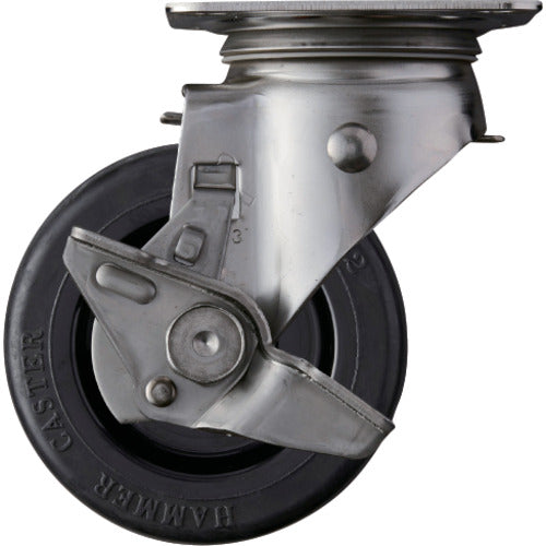 ハンマー　Ｓシリーズオールステンレス　旋回式ゴム車輪　１００ｍｍ　ストッパー付　  313S-RU100  HAMMER CASTER