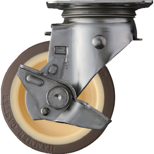 ハンマー　Ｓシリーズオールステンレス　旋回式ウレタン車輪（ローラーベアリング）１００ｍｍ　ストッパー付　  313S-UB100  HAMMER CASTER