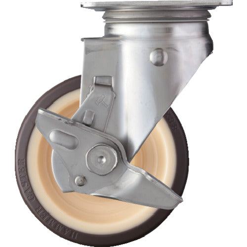 ハンマー　Ｓシリーズオールステンレス　旋回式ウレタン車輪（ローラーベアリング）１２５ｍｍ　ストッパー付　  313S-UB125  HAMMER CASTER