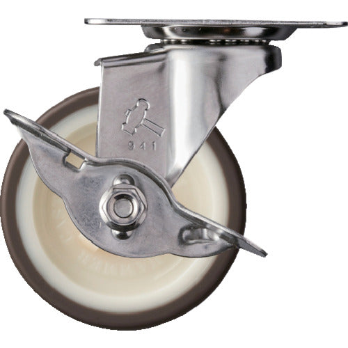 ハンマー　Ｅシリーズオールステンレス　旋回式ウレタン車輪（ナイロンホイール）６５ｍｍ　ストッパー付　  315E-UR65  HAMMER CASTER