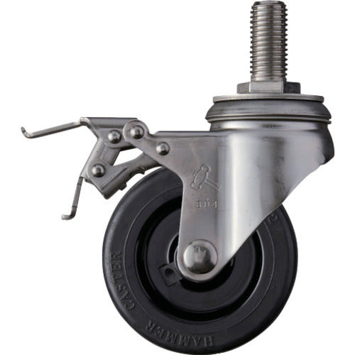 ハンマー　ＳＡシリーズオールステンレス　旋回式ゴム車輪（ナイロンホイール）１００ｍｍ　ストッパー付　  315SA-RU100  HAMMER CASTER
