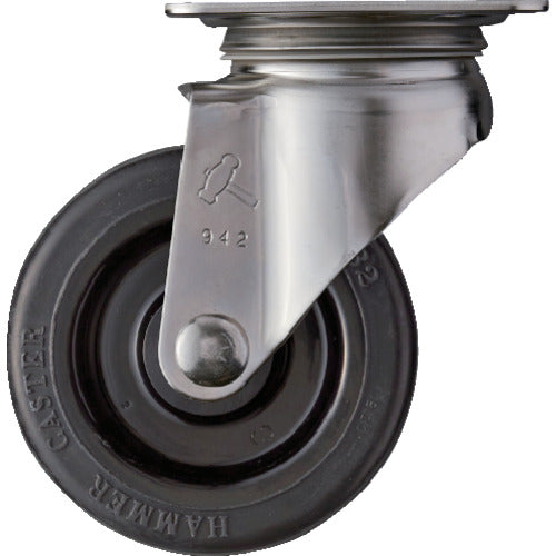 ハンマー　Ｓシリーズオールステンレス　旋回式ゴム車輪（ローラーベアリング）１００ｍｍ　  320S-RBU100  HAMMER CASTER