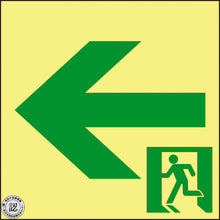 画像をギャラリービューアに読み込む, 緑十字　高輝度蓄光避難誘導ステッカー標識　非常口←　ＡＳＮ９６２　１２０×１２０　Ａ級認定品　  377962  GREEN CROSS
