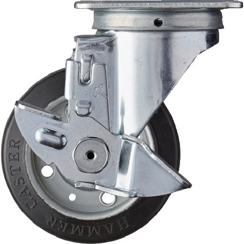 ハンマー　旋回式ゴム車輪　１００ｍｍ　ストッパー付　  413S-R100  HAMMER CASTER