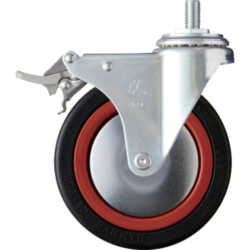 ハンマー　ねじ込み旋回式ゴム車輪（ナイロンホイール・ボールベアリング）Ｍ１２　１２５ｍｍ　トータルロック　  4150MA-RB125  HAMMER CASTER