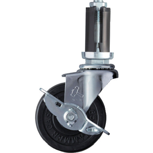 ハンマー　パイプ差込み旋回式ゴム車輪　６５ｍｍ　φ２２〜２４用　ストッパー付　  4153EU-R65  HAMMER CASTER