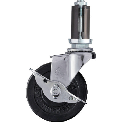 ハンマー　パイプ差込み旋回式ゴム車輪　７５ｍｍ　φ２２〜２４用　ストッパー付　  4153EU-R75  HAMMER CASTER