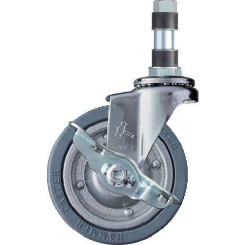 ハンマー　パイプ差込み旋回式ゴム車輪（スチールホイール）１００ｍｍ　φ２２用　ストッパー付　  4156EX-PR100  HAMMER CASTER