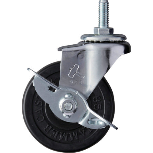 ハンマー　ねじ込み旋回式ゴム車輪　６５ｍｍ　Ｗ３／８　ストッパー付　  415A-20R65  HAMMER CASTER