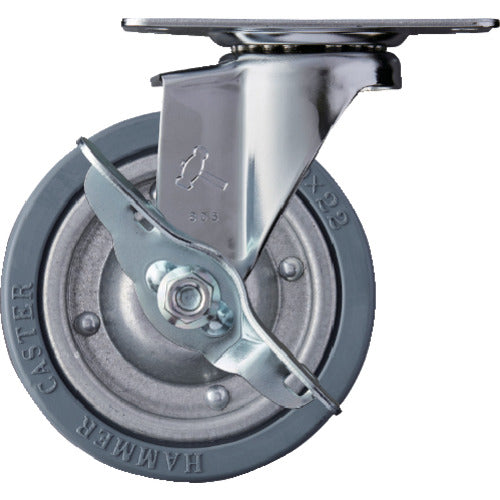 ハンマー　Ｅシリーズ旋回式ゴム車輪（スチールホイール）１００ｍｍ　ストッパー付　  415E-PR100  HAMMER CASTER