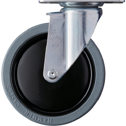 ハンマー　静音旋回式ゴム車輪（ナイロンホイール・ラジアルボールベアリング）１２５ｍｍ　  420BBE-FR125  HAMMER CASTER