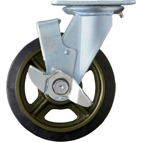 ハンマー　重荷重用旋回式ゴム車（イモノホイール・ラジアルボールベアリング）２００ｍｍ　ＳＰ付　  519HPS-CR200  HAMMER CASTER