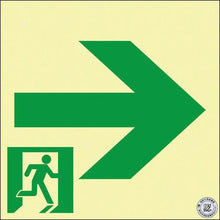 画像をギャラリービューアに読み込む, 緑十字　中輝度蓄光避難誘導ステッカー標識　非常口→　ＴＳＮ９６１　１２０×１２０　消防認定品

