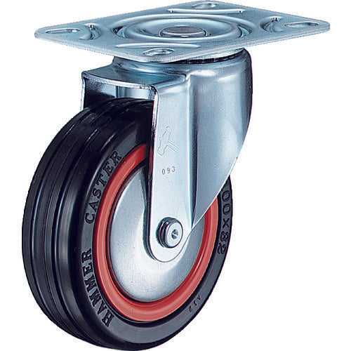 ハンマー　旋回式ゴム車輪（ナイロンホイール・ボールベアリング）１００ｍｍ　トータルロック