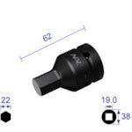 Góc cắm cờ lê lục giác Knack 19,0 x mặt đối diện 22 mm