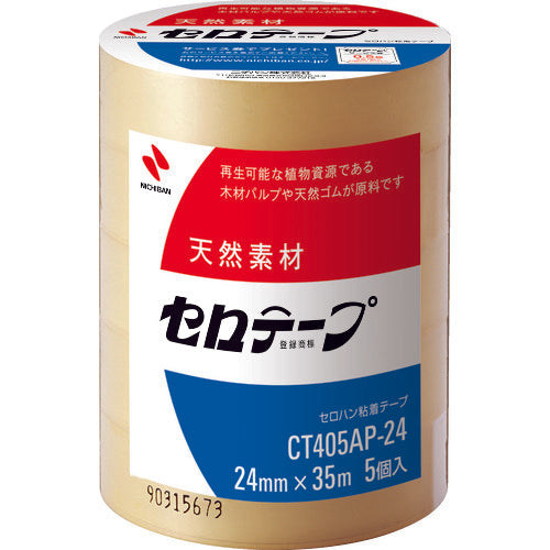 NICHIBAN เทปกาวสำหรับใช้ในเชิงพาณิชย์ CT405AP-24mmX35m (5 ม้วน) ผลิตภัณฑ์ที่ได้รับการรับรองเครื่องหมายชีวมวล