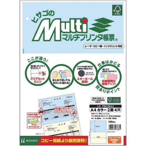 ヒサゴ　プリンタ帳票Ａ４カラー２面４穴