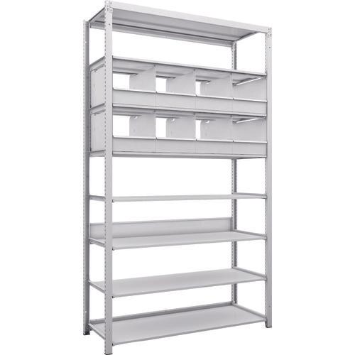 TRUSCO K1 ชั้นเก็บของความหนาแน่นสูงเคลือบสารต้านแบคทีเรีย H2200XW1250XD475 8 ชั้นพร้อมถาดแบ่ง 8 ถาด