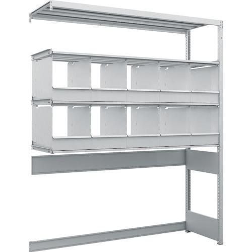 TRUSCO K1 ชนิดเคลือบสารต้านแบคทีเรีย ชั้นเก็บของความหนาแน่นสูง ชนิดเปิดด้านล่าง H1900XW1550XD475 4 ชั้นพร้อมถาดแบ่ง 10 ถาดชนิดเชื่อมต่อ