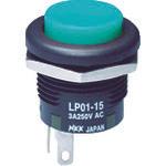 NKK SWITCHES สวิตช์ปุ่มกดรายละเอียดต่ำ ปุ่ม LP สีเขียว ขั้วเดี่ยว ON-(ON)