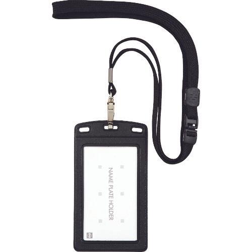 OP ป้ายชื่อห้อยนามบัตรแนวตั้งโทนหนังสีดำ 1 ชิ้น