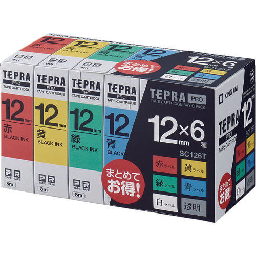 ตลับเทป KING JIM Tepra PRO กว้าง 12 มม. แดง เหลือง เขียว น้ำเงิน ขาว ใส