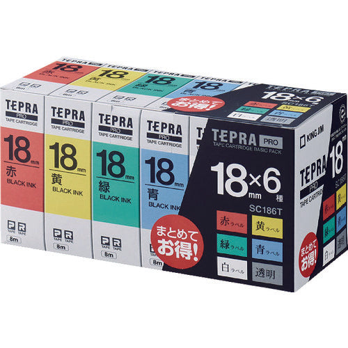 ตลับเทป KING JIM Tepra PRO กว้าง 18 มม. แดง เหลือง เขียว น้ำเงิน ขาว ใส