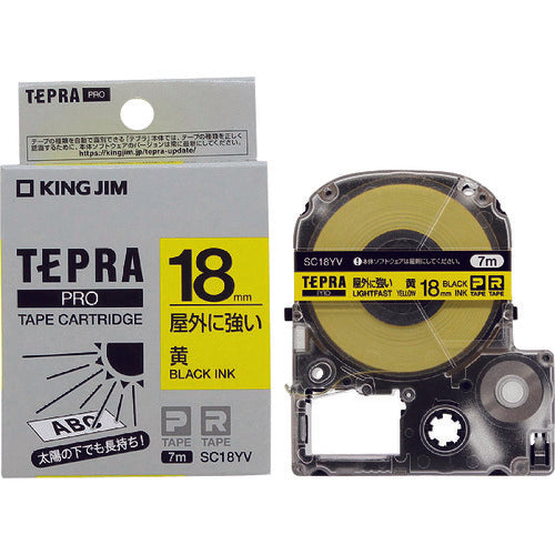 KING JIM Tepra PRO เทปกลางแจ้ง ฉลากแข็งแรง ตัวอักษรสีเหลือง/ดำ