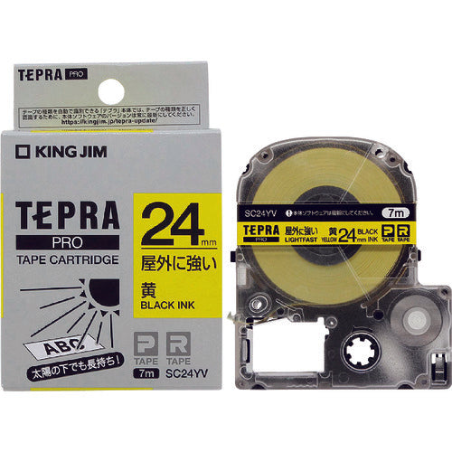 KING JIM Tepra PRO เทปกลางแจ้ง ฉลากแข็งแรง ตัวอักษรสีเหลือง/ดำ
