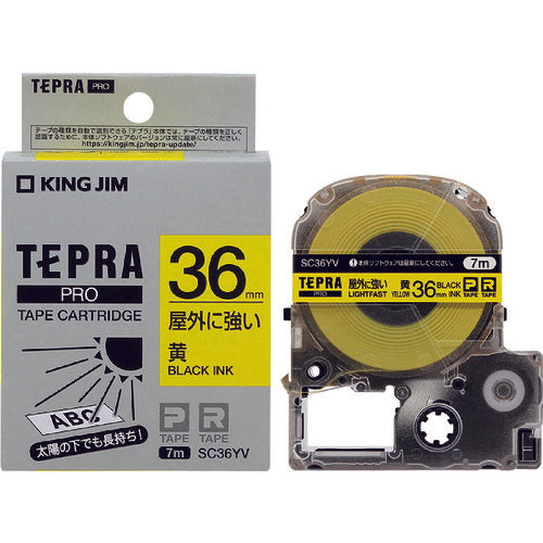 KING JIM Tepra PRO เทปกลางแจ้ง ฉลากแข็งแรง ตัวอักษรสีเหลือง/ดำ