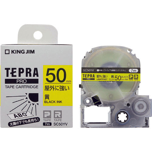 เทป KING JIM Tepra PRO ตัวอักษรสีเหลือง/ดำ แข็งแรง กลางแจ้ง