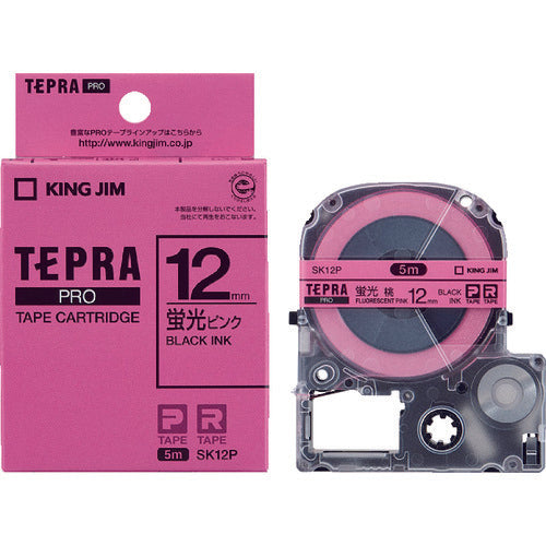 KING JIM Tepra PRO ตลับเทปกว้าง 12มม. สีชมพูเรืองแสง