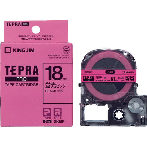 KING JIM Tepra PRO ตลับเทปกว้าง 18มม. สีชมพูเรืองแสง