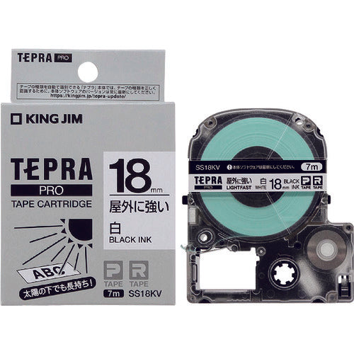 KING JIM Tepra PRO เทปกลางแจ้ง ฉลากแข็งแรง ตัวอักษรขาว/ดำ
