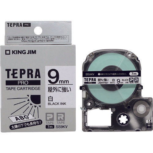 KING JIM Tepra PRO เทปกลางแจ้ง ฉลากแข็งแรง ตัวอักษรขาว/ดำ