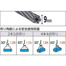 画像をギャラリービューアに読み込む, ＴＲＵＳＣＯ　玉掛けワイヤーロープ　段落し　９ｍｍＸ４ｍ
