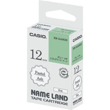โหลดรูปภาพลงในโปรแกรมดูแกลเลอรี เทปแอชสำหรับ CASIO Nameland สีเขียวอ่อน ตัวอักษรสีเทา 12 มม
