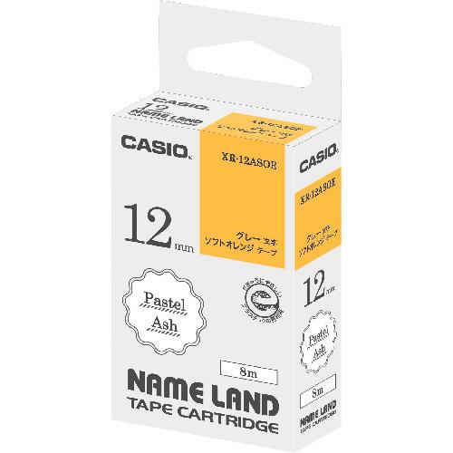 เทปแอชสำหรับ CASIO Nameland สีส้มอ่อน ตัวอักษรสีเทา 12มม