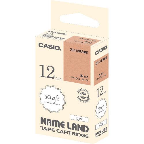 เทปงานหัตถกรรมสำหรับ CASIO Nameland สีเบจ ตัวอักษรสีดำ 12 มม