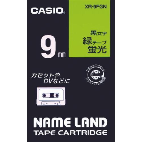 ตัวอักษรสีดำ 9 มม. บนเทปสีเขียวเรืองแสงสำหรับแบรนด์ CASIO